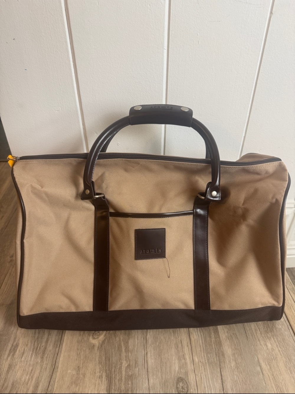 Aramis Canvas Leather Duffle Bag Brown Travel Weekender w Strap